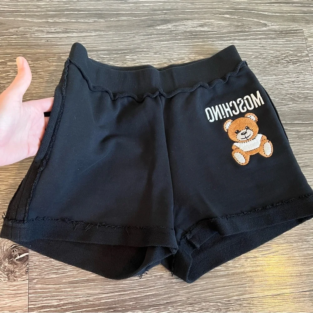 Moschino - Teddy motif embroidered track shorts - women - Cotton - black. size 2